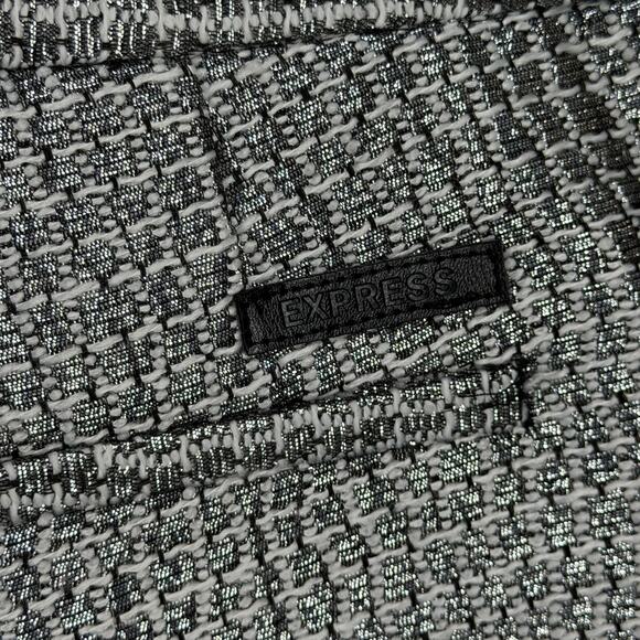 Express Tweed Shorts Women 6 Silver Metallic Black Pockets Cuffed Lined Party - Picture 4 of 11